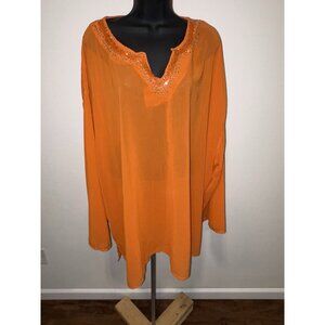 Erica Brooke Semi Sheer Blouse Top Women Super Plus 36 6 X Long Sleeve Pullover